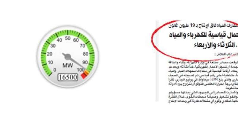 الأحمال الكهربائية تسجل أعلى معدل استهلاك في تاريخ الكويت 